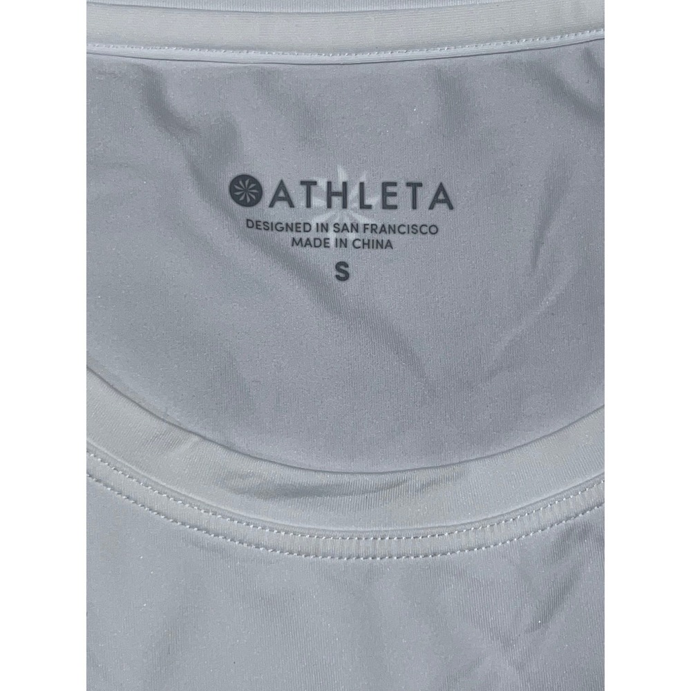 Athleta Womens White Short Sleeve Mesh Hem Performance Workout Top Size S - Picture 7 of 7